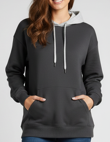 Charcoal With Grey Basic Kangaroo Hoodie For Women