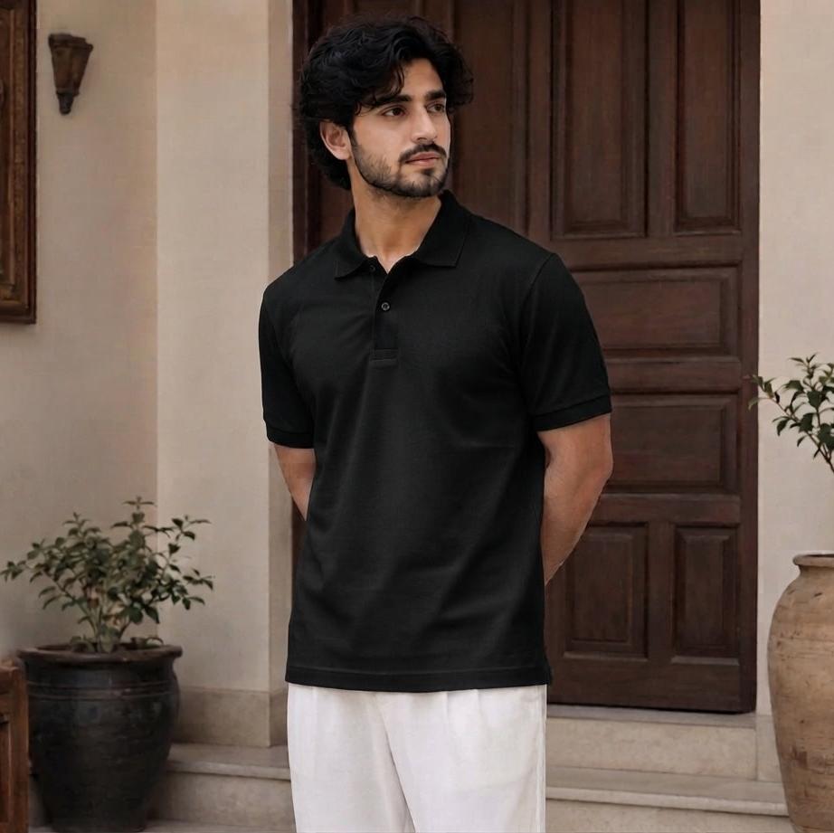 Premium Pique Cotton Polo Shirt for Men – Black