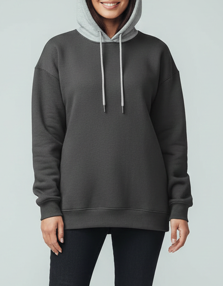 Charcoal With Grey Basic Kangaroo Hoodie For Women
