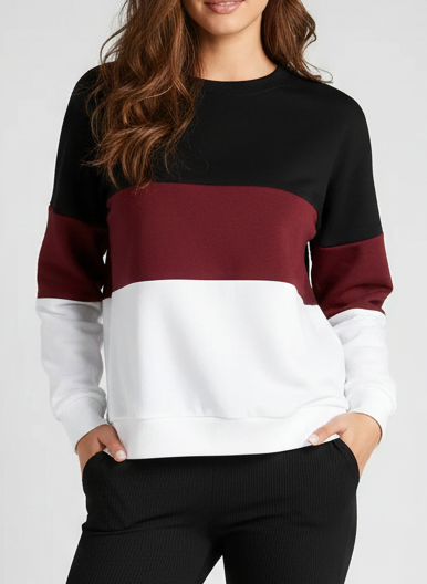 Black Maroon And White Block Sweatshirt For Women