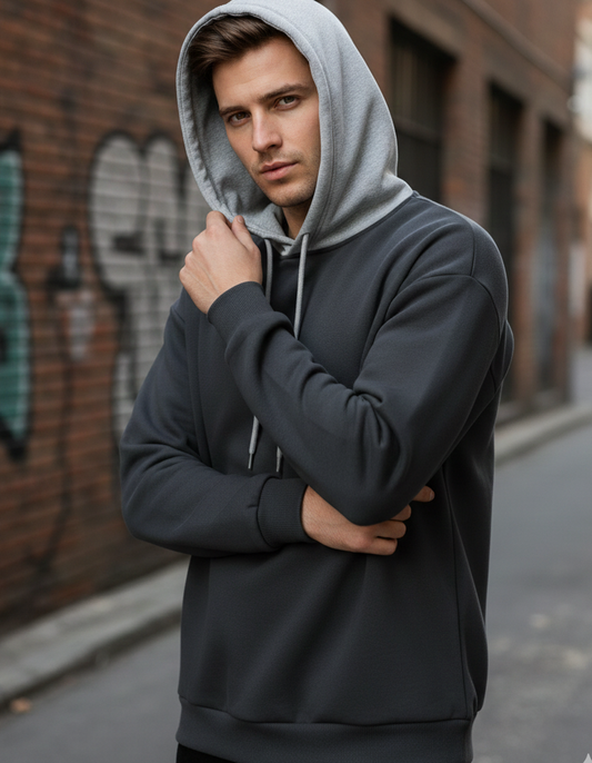 Charcoal With Grey Basic Kangaroo Hoodie