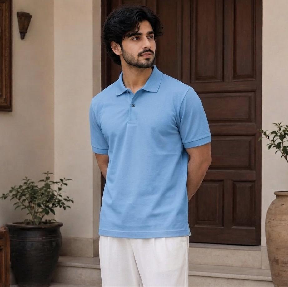 Premium Pique Cotton Polo Shirt for Men – Sky Blue