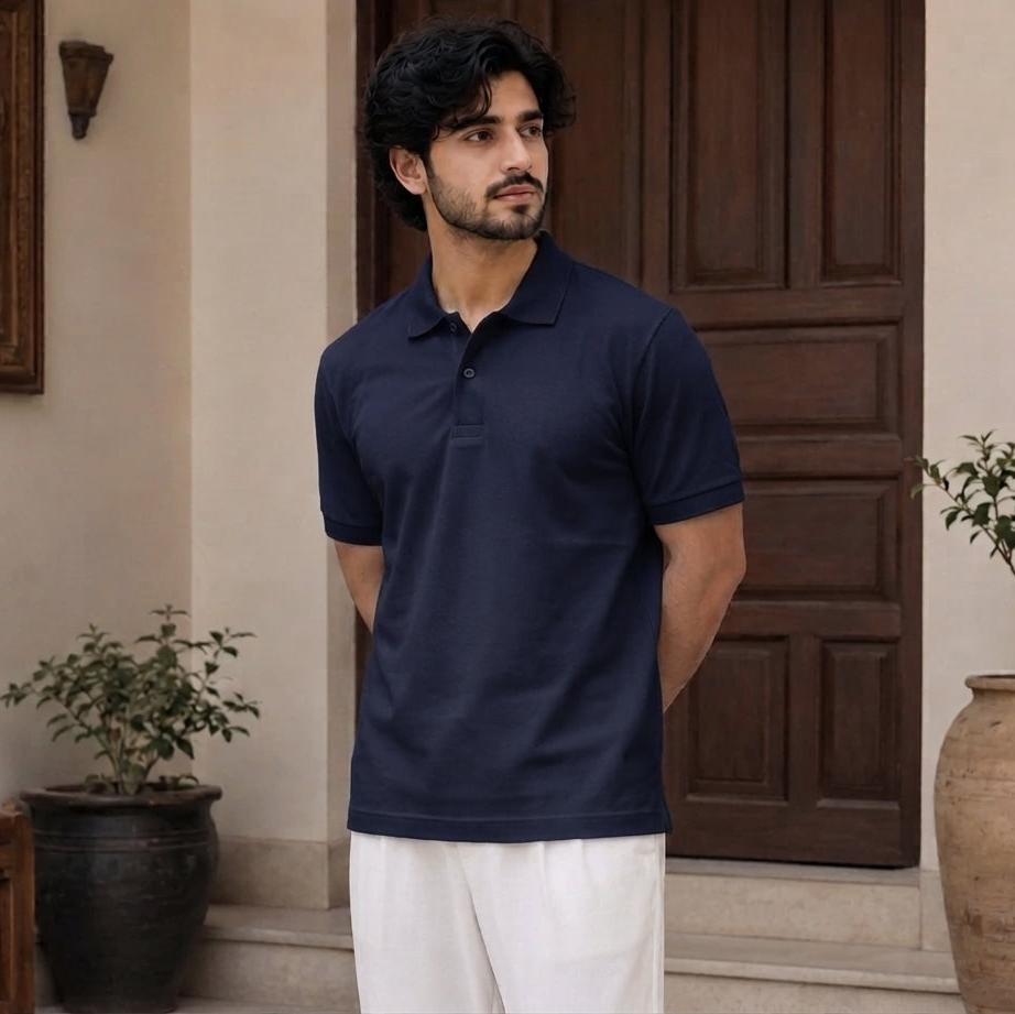 Premium Pique Cotton Polo Shirt for Men – Navy Blue
