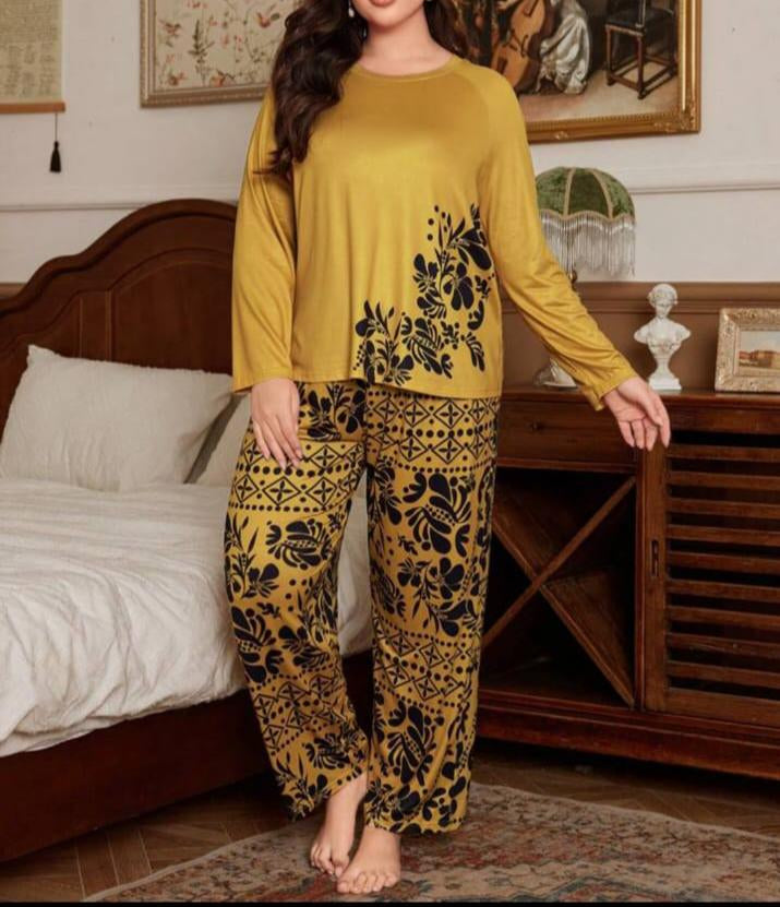 Maroon Leaves Printed Night Suit