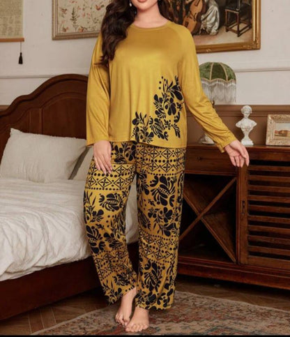 Maroon Leaves Printed Night Suit