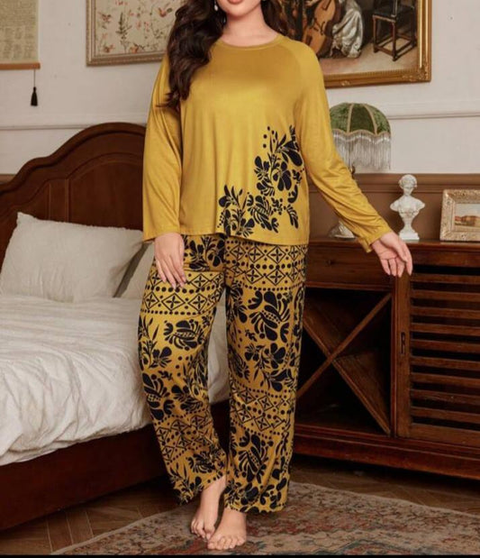 Maroon Leaves Printed Night Suit